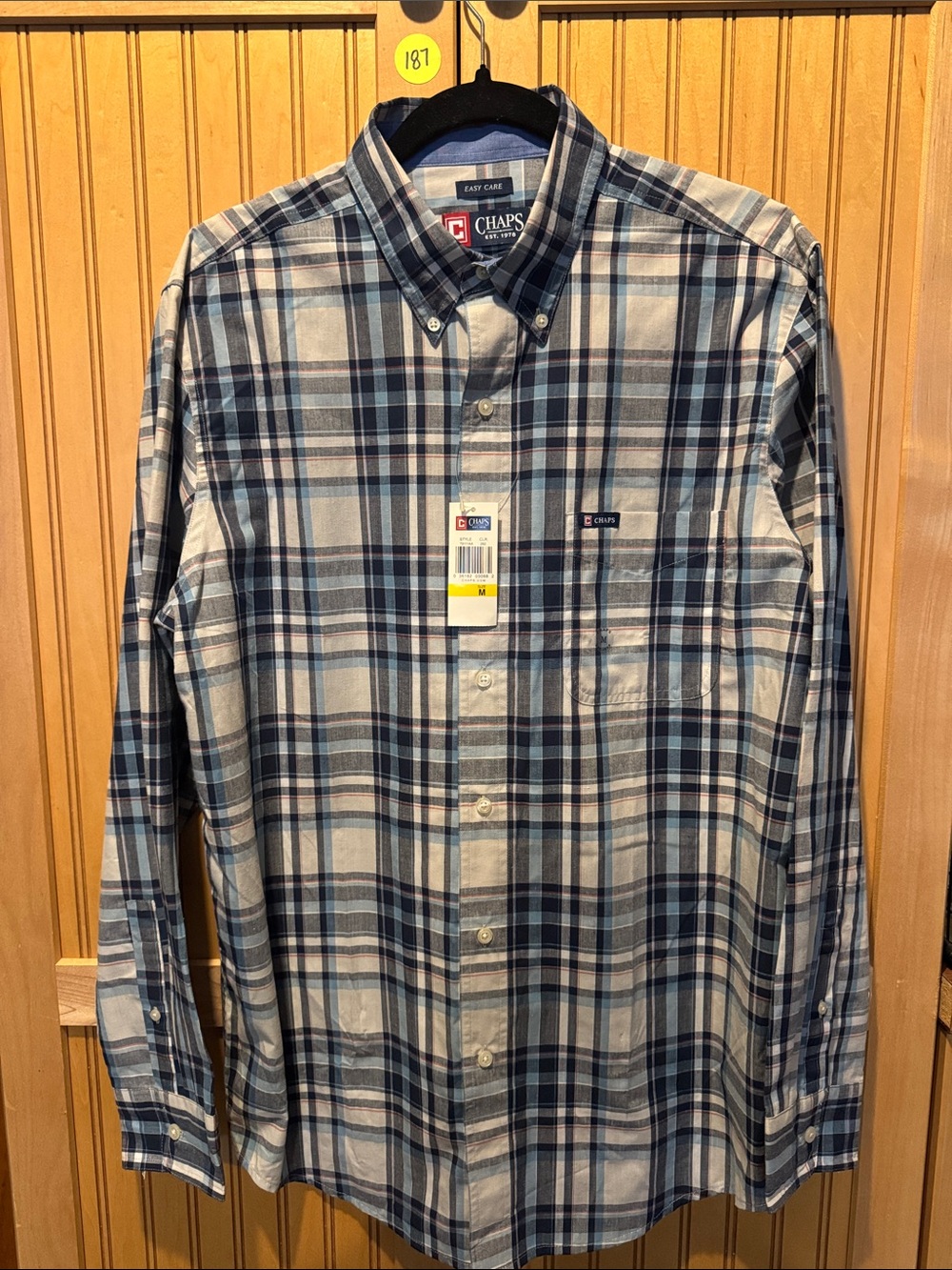 Chaps Men’s Navy and Light Blue Plaid Button-Down Shirt